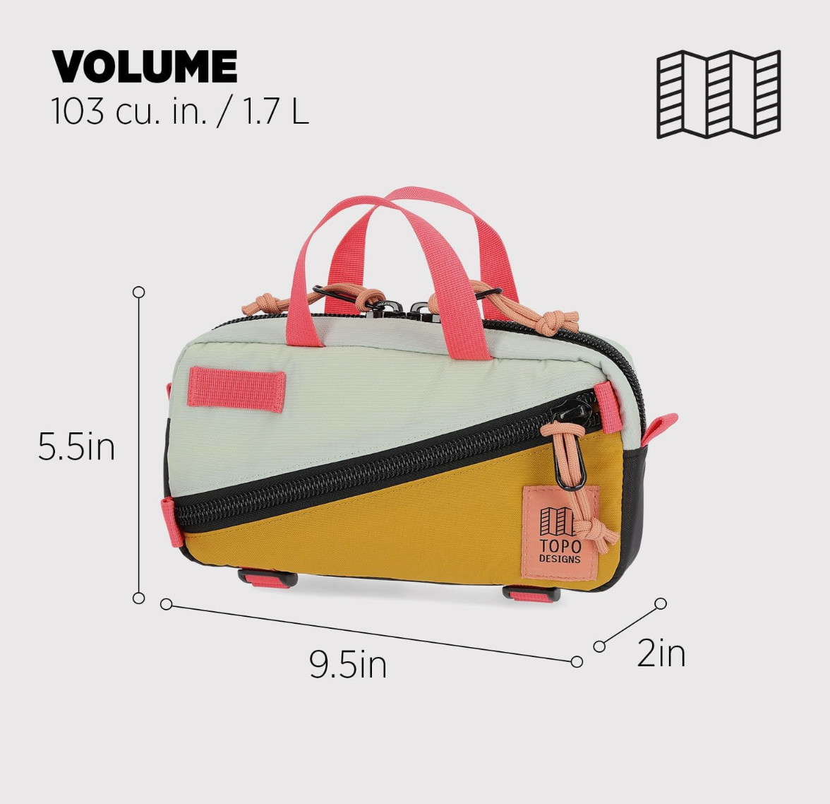 Topo Designs Mini Quick Pack Sling Waist Bag EDC Bike Commute Mint Mustard