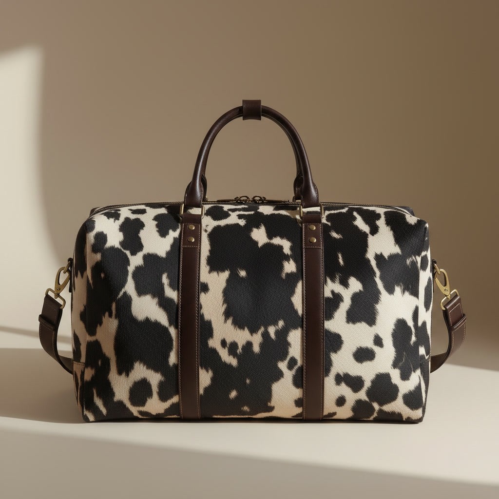 Genuine Hair On Cowhide Leather Duffle Bag Travel Weekender Gym Overnight Bag