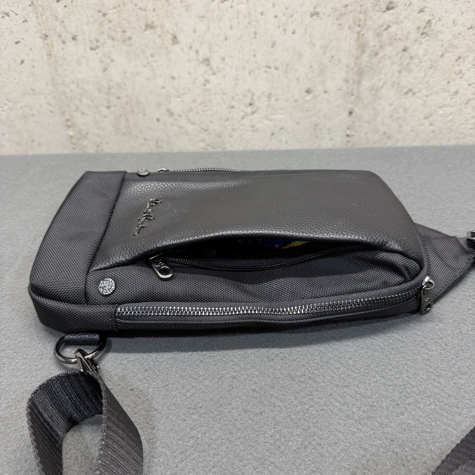 Robert Graham Mixed Media Sling Bag / Crossbody – Black Pebble Small Bag