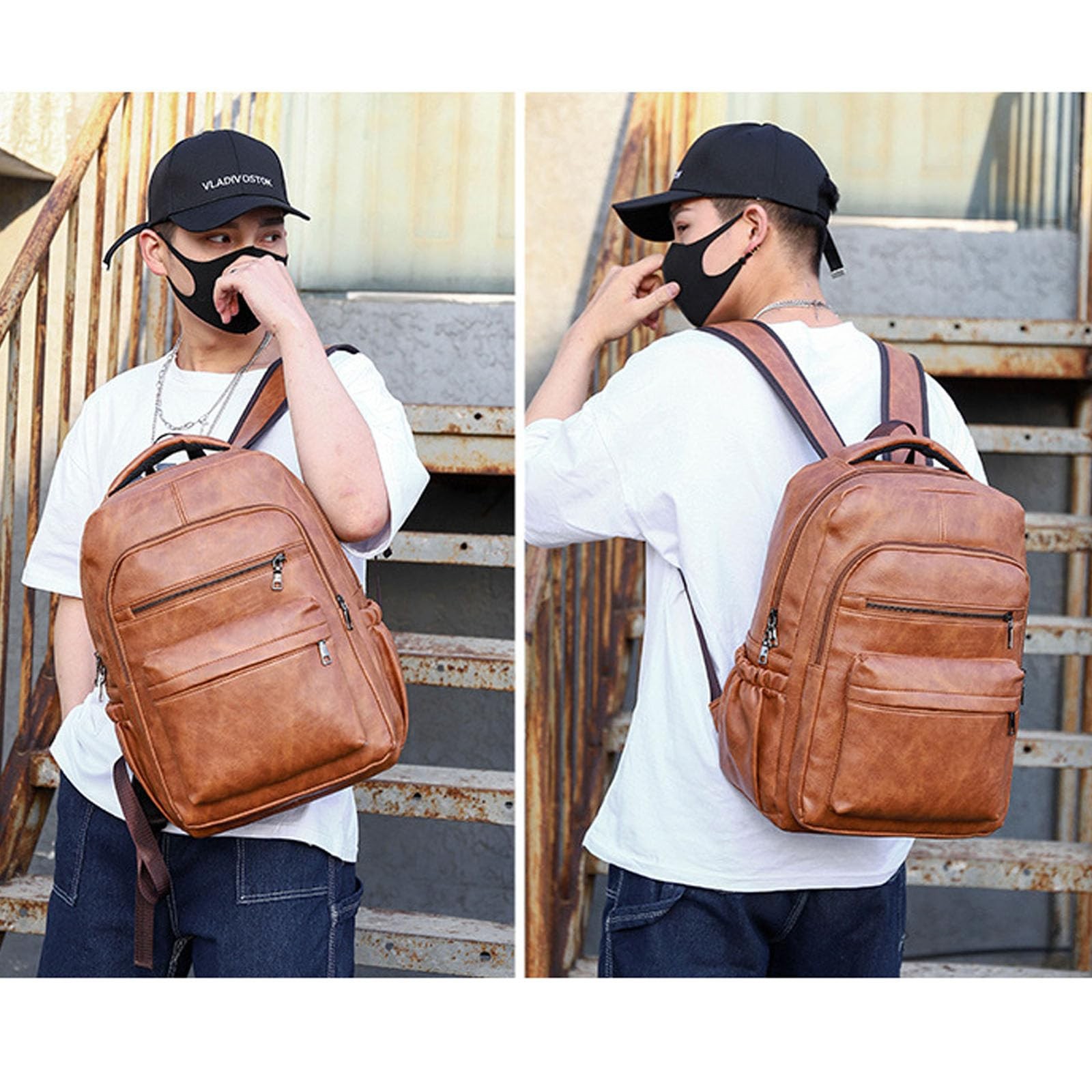 SHENGLAICAI Vintage Leather Backpack for Men 16″ Laptop Bag for work Casual