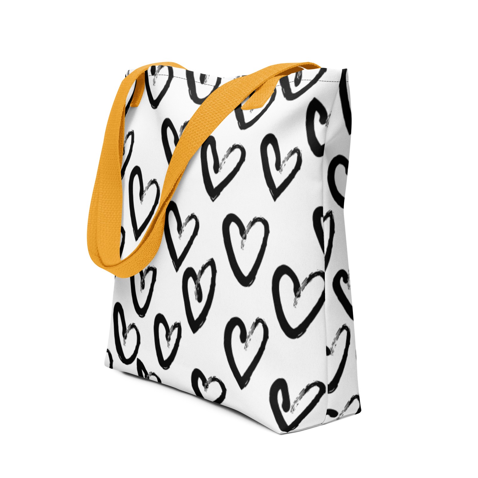 Spacious Heart Print Tote Bag: 100% Polyester, Cotton Handles
