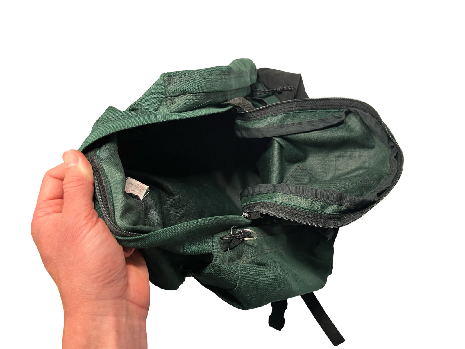 Vtg 90s JANSPORT x USA-MADE Green LEATHER-PATCH BACKPACK Outdoor Hike Gear Bag