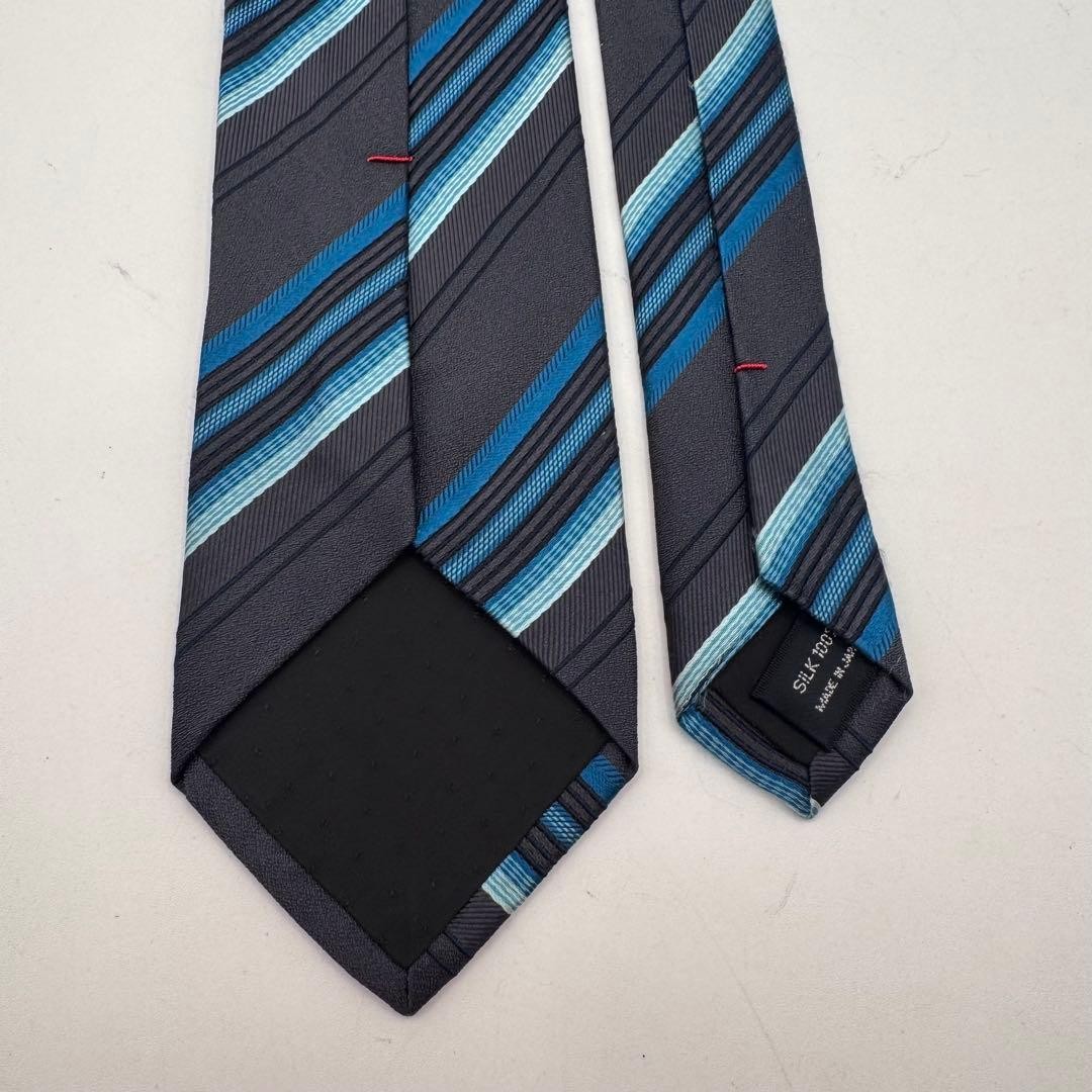 DKNY Donna Karan NY Regimental Tie Charcoal Blue Silk Made in Japan