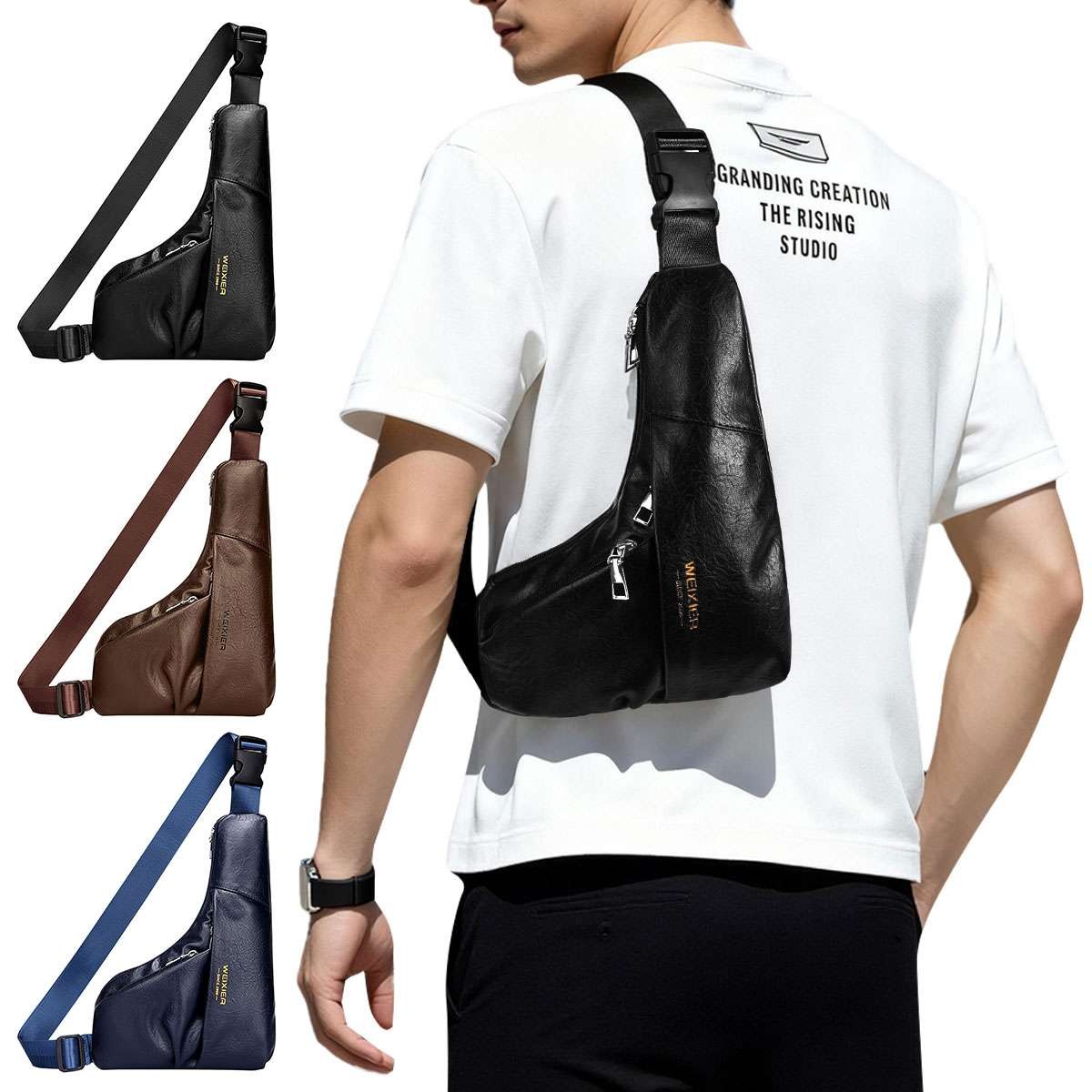 Men’s Waterproof PU Leather Chest Bag Travel Sport Shoulder Cross Body Backpack