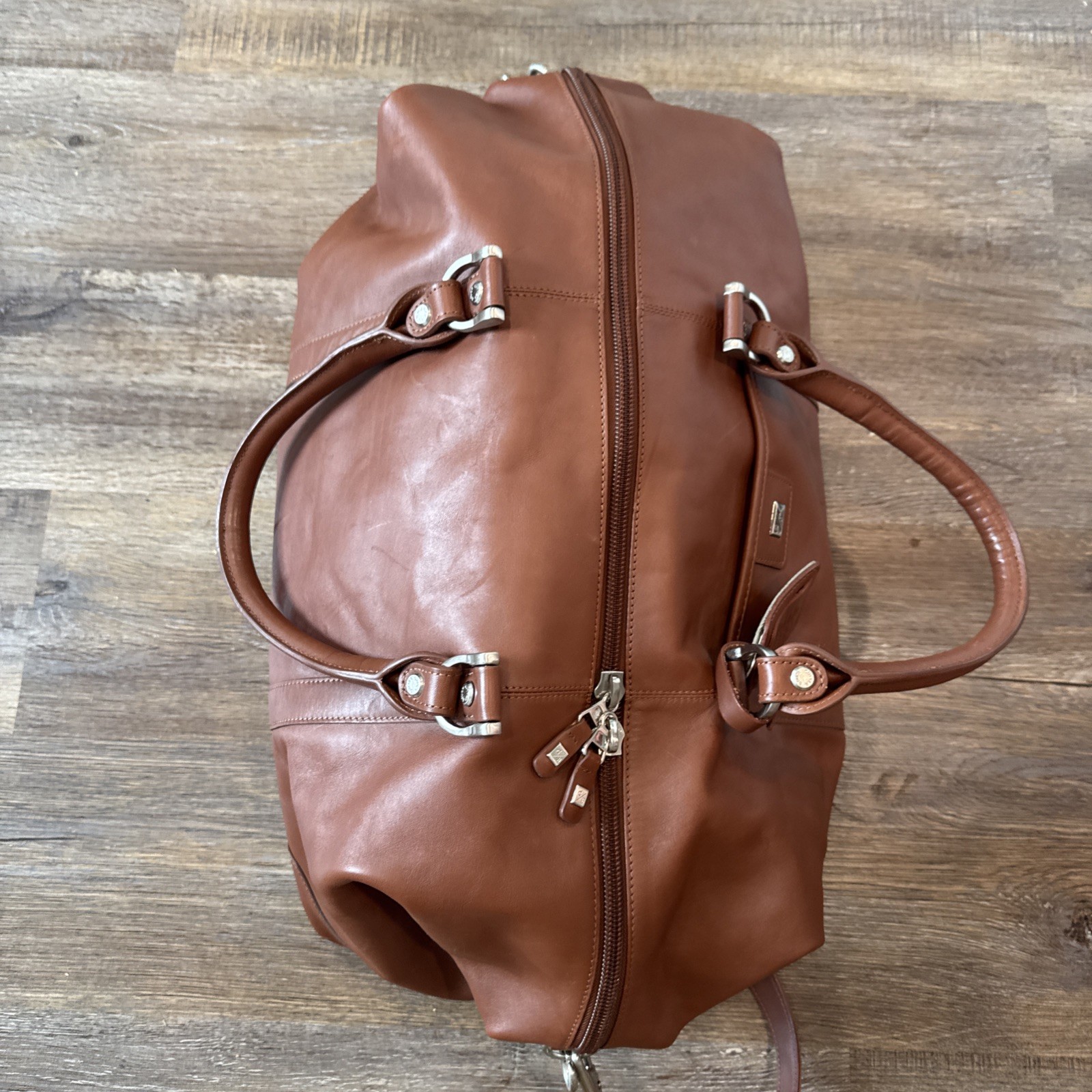 Excellent Cutter & Buck Large 19″ Brown Leather Weekender Duffel Travel Bag