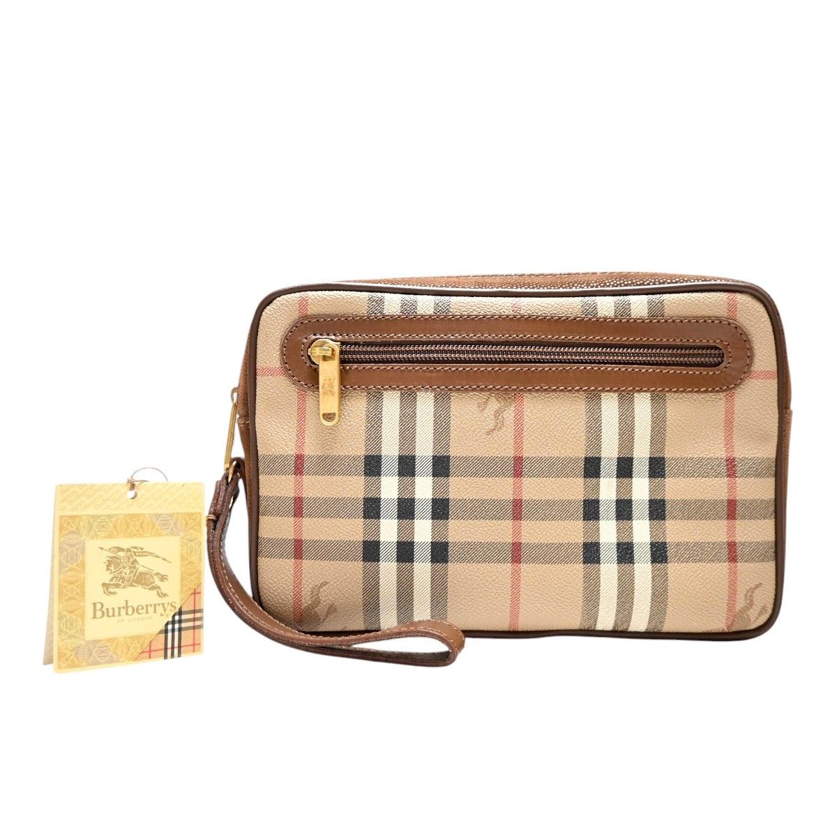 Authentic Burberrys Leather & PVC Clutch Bag, Beige, approx 9 x 6 inches