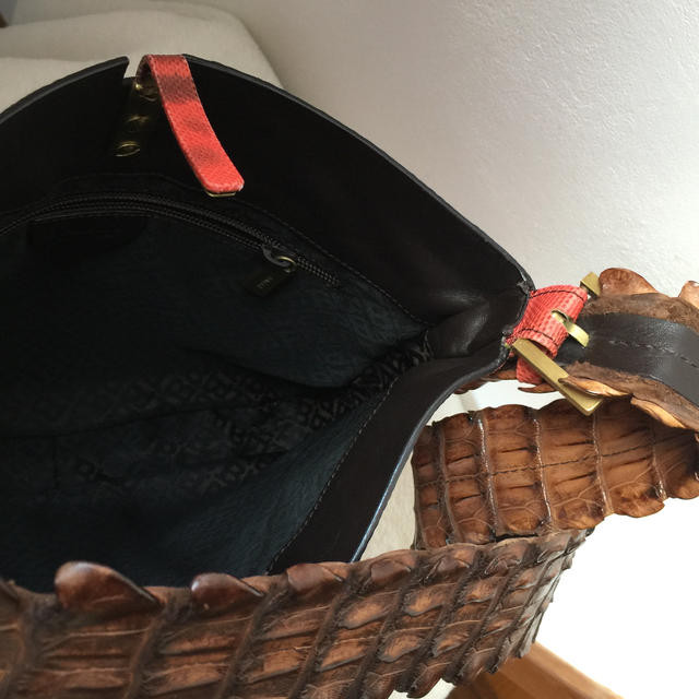 BALLY unique Crocodile Python Red Brown shoulder bag 30×24×4cm