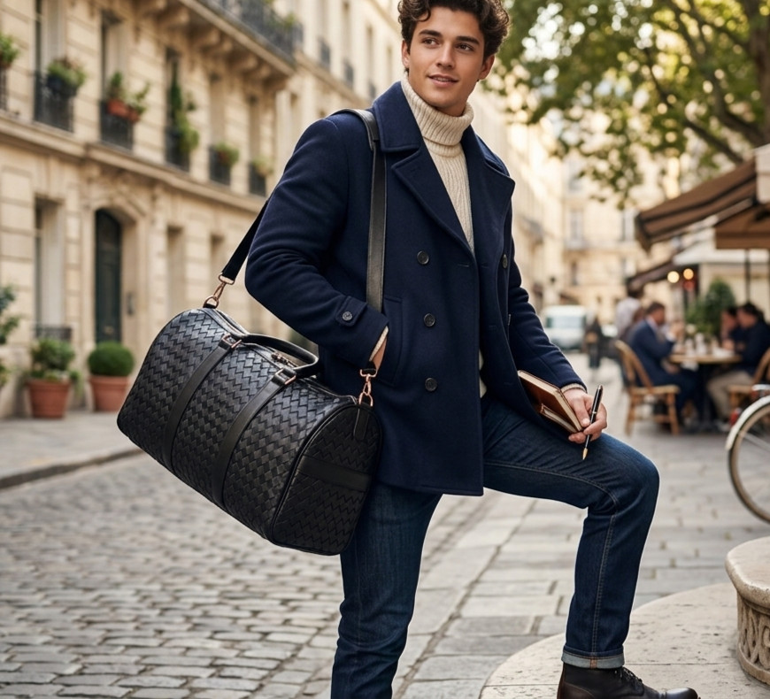 Handmade Genuine Leather Duffle Bag Black Travel Weekender Gym Overnight Bag