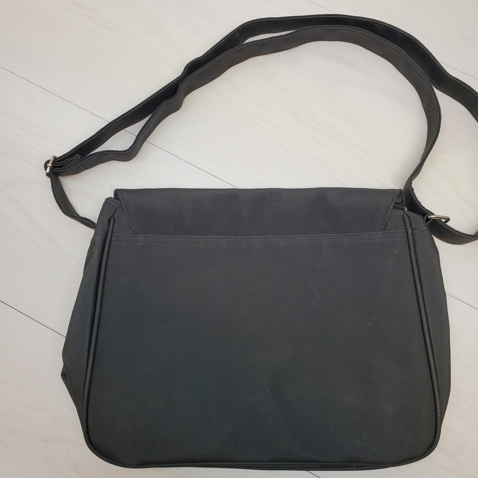 Black Messenger Bag Crossbody Bag PVC Adjustable Strap Silver Buckle