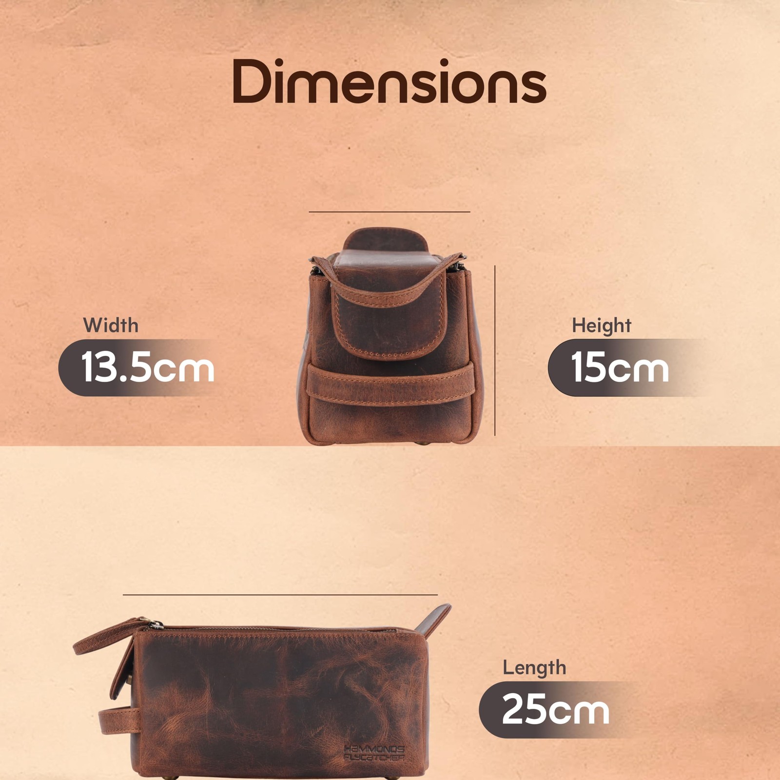 Hammonds Flycatcher Genuine Leather Travel Toiletry Bag for Chestnut Brown