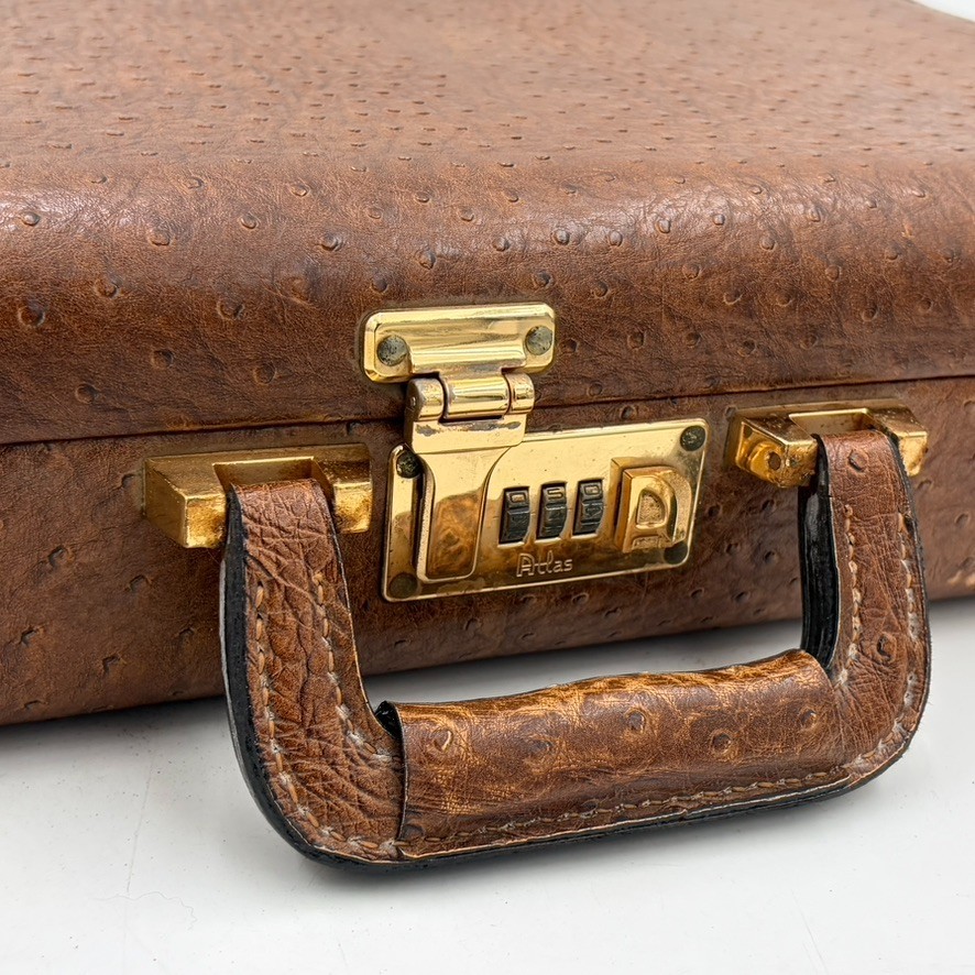 Vintage ATLAS Brown Ta Full Quill Ostrich Attaché Briefcase Amiet Locks w/ Combo