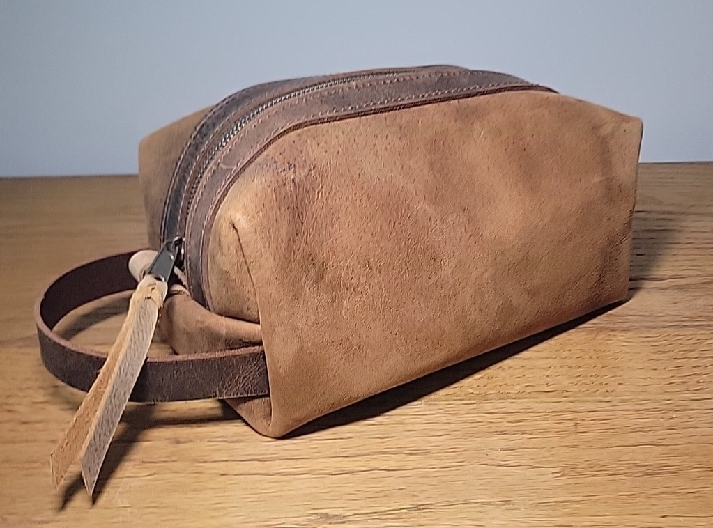 Amish Handcrafted Water Buffalo Leather Toiletry Shaving Bag Made in Ethridge TN