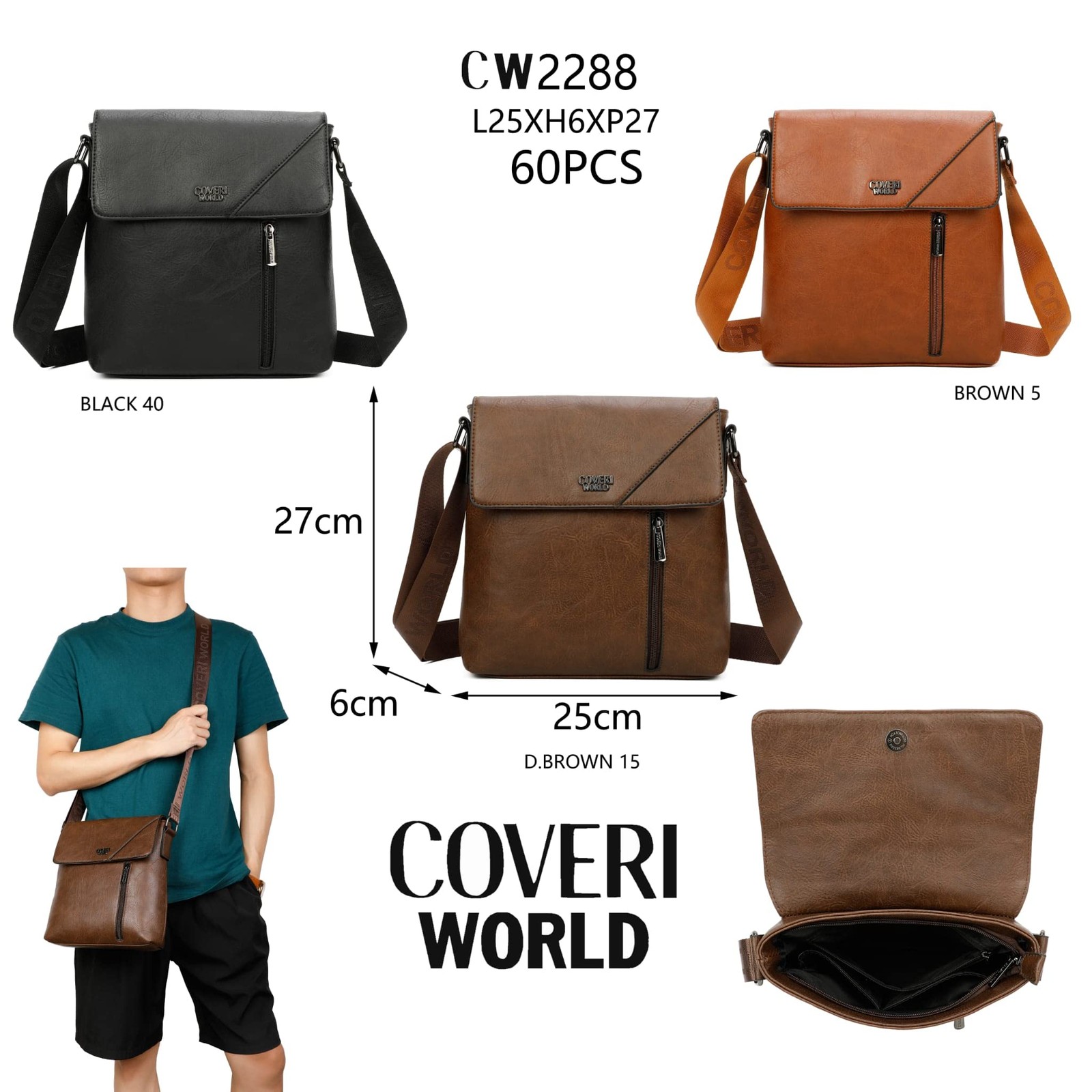 Adjustable Faux Leather Shoulder Bag, Vertical, Multi Pocket, Large G…