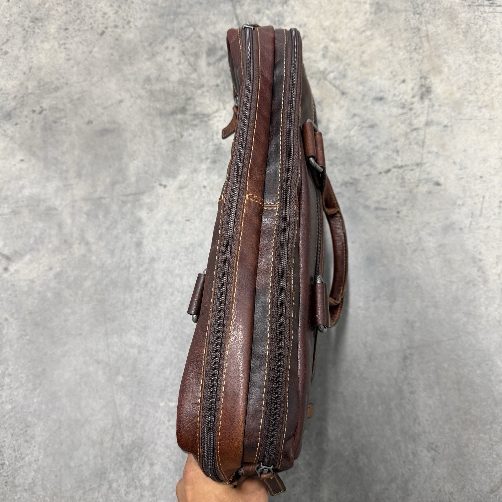VTG Jack Georges Leather Briefcase Messenger Bag 16×13″ Laptop Satchel Brown