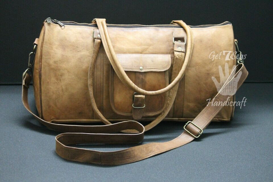 Large Triangle duffle Travel gym Men’s genuine Leather weekend overnight bag