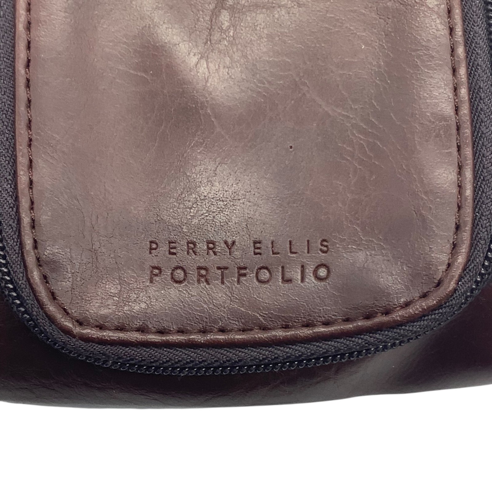Perry Ellis Portfolio Brown Toiletry Bag Zipper Compartments 6”x5.5”x2”