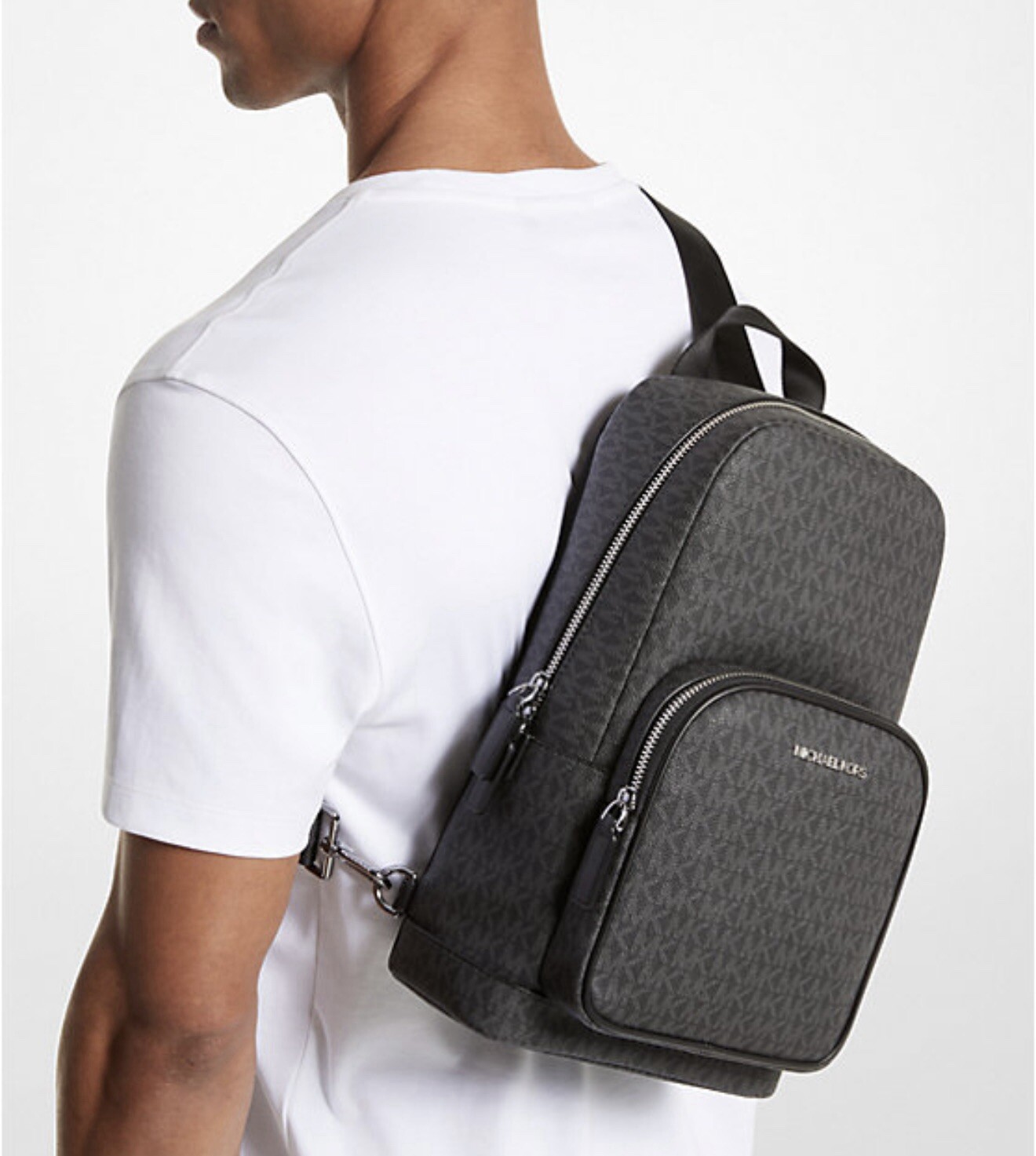 Michael Kors Cooper Commuter Sling Pack Backpack Signature Logo Black