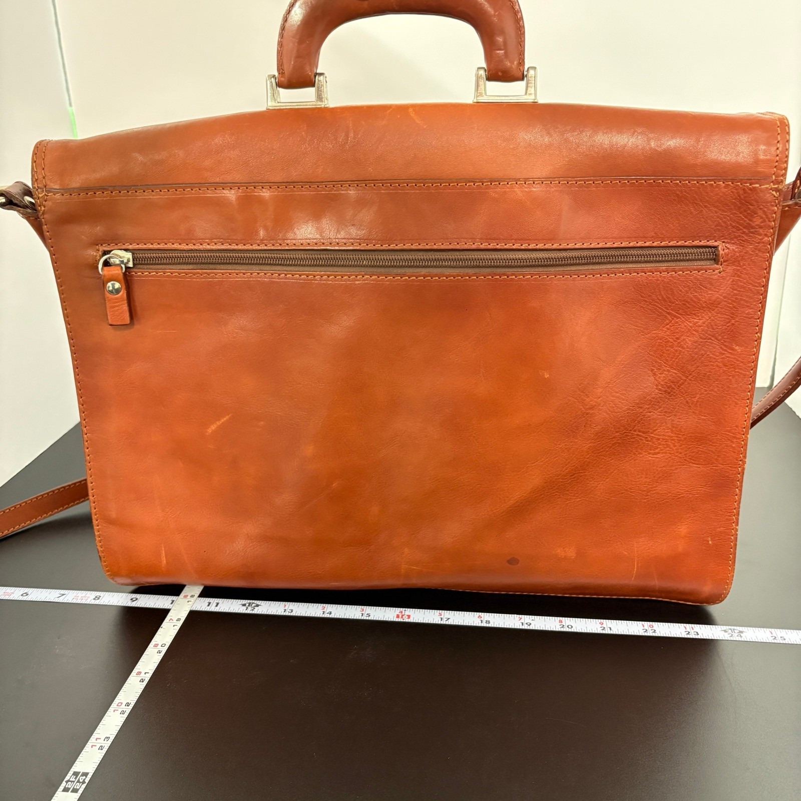 Unbranded Leather Briefcase Messenger Bag Large Cognac Made Italy Quiet Luxury