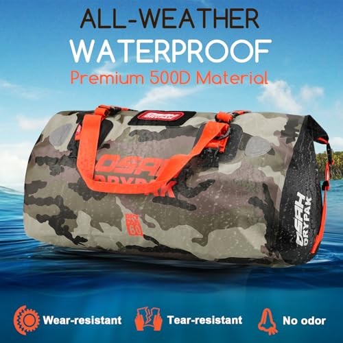 Waterproof Duffel Bag – Motorcycle Dry Bag Tail Bag with Large 60L Camouflage