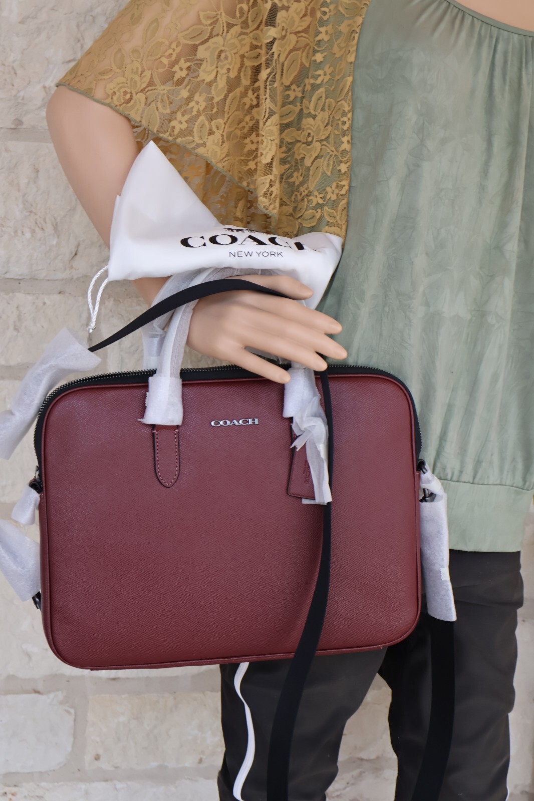NEW Coach Liam Compact Leather Briefcase Slim Unisex WINE/black nickel Dust bag