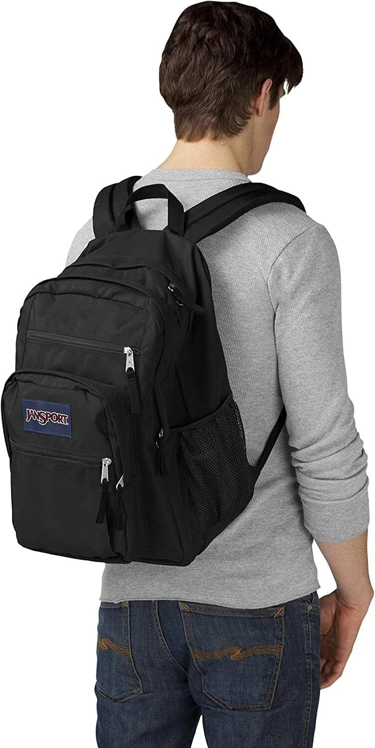 JanSport Big Student Backpack Ergonomic Shoulder Straps 5-Compartments, Black