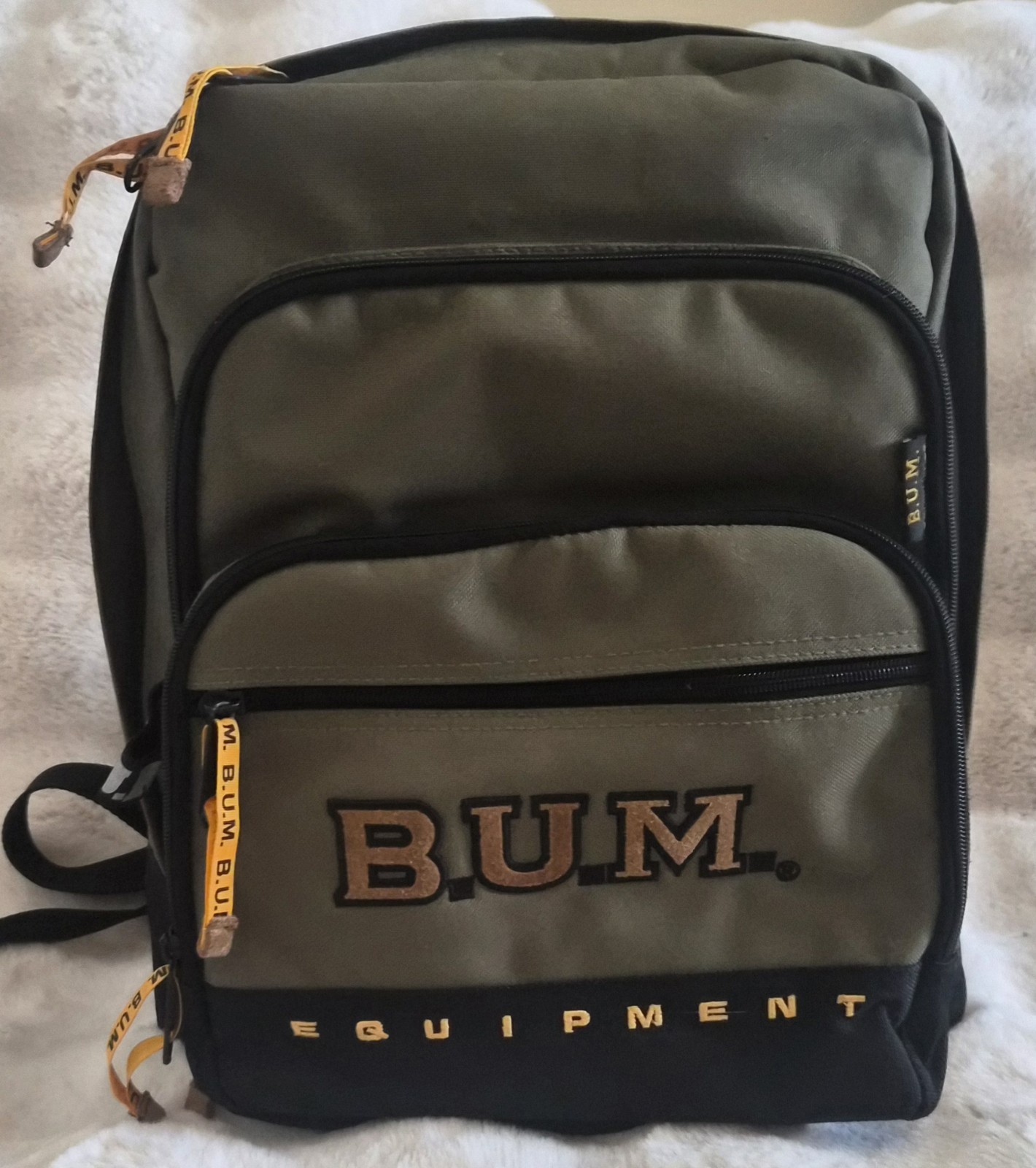 Rare Vintage B.U.M. Equipment Backpack Olive Green School Laptop Travel Bag Y2K