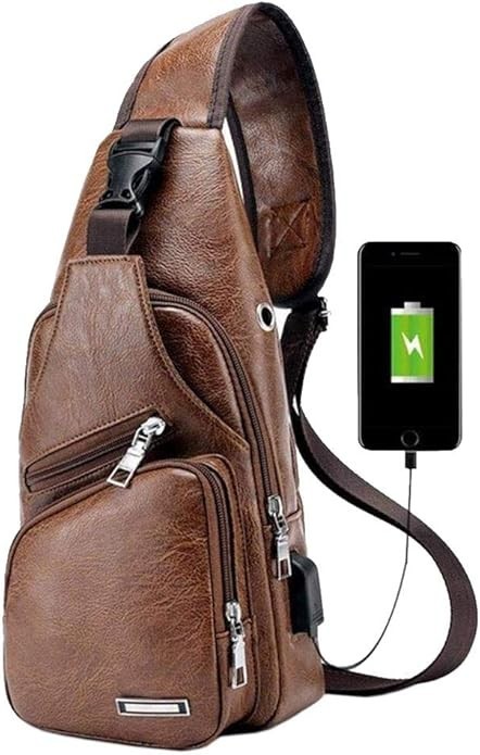 “Chest Crossbody Bag Sling Backpack for Men with USB Charge Port