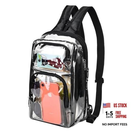 Clear Backpack Stadium Approved 12×12×6 with Breathable Shoulder Straps, Black