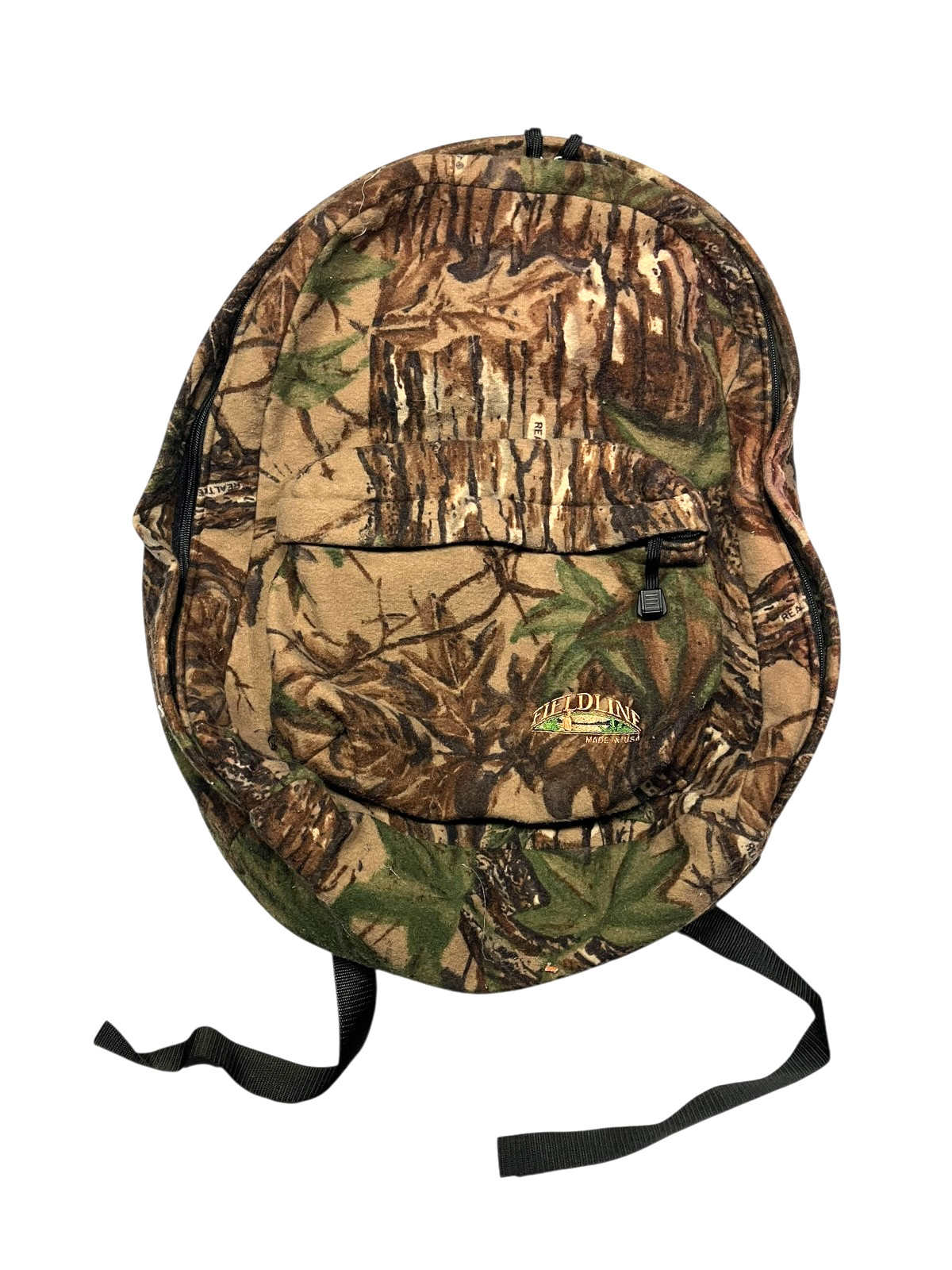 Vtg 90s FIELDLINE USA-MADE Brown Fleece REALTREE CAMO BACKPACK Hunting Hike Bag