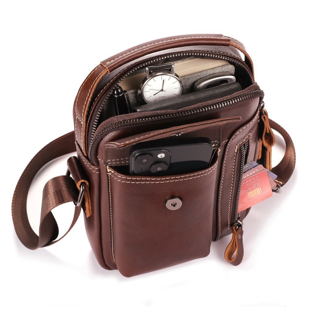 LEBULLBRO Men’s Genuine Leather Crossbody Bag Sling Bag & Shoulder Chest Bag