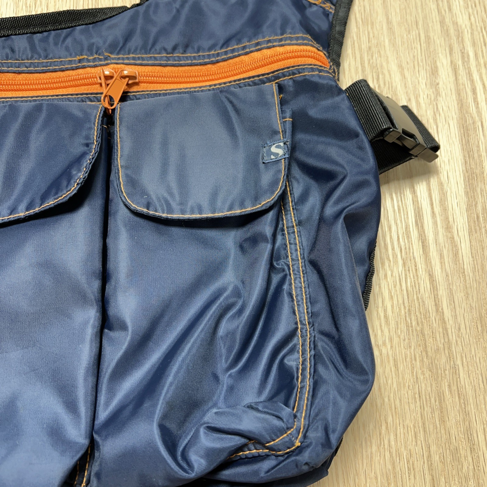 Silver Medium Messenger Bag – Blue/Orange Shoulder Strap And Waist Belt