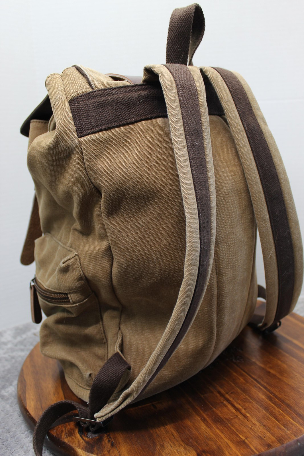 Canvas Leather Backpack Mens Medium Brown Outdoor Hiking Travel Rucksack Pockets