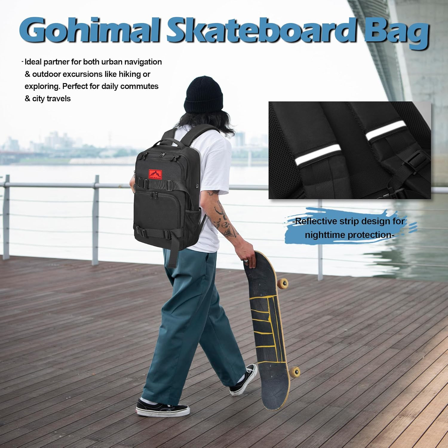 Multi-Sport Skateboard Backpack and Laptop Bag for Men and Women
