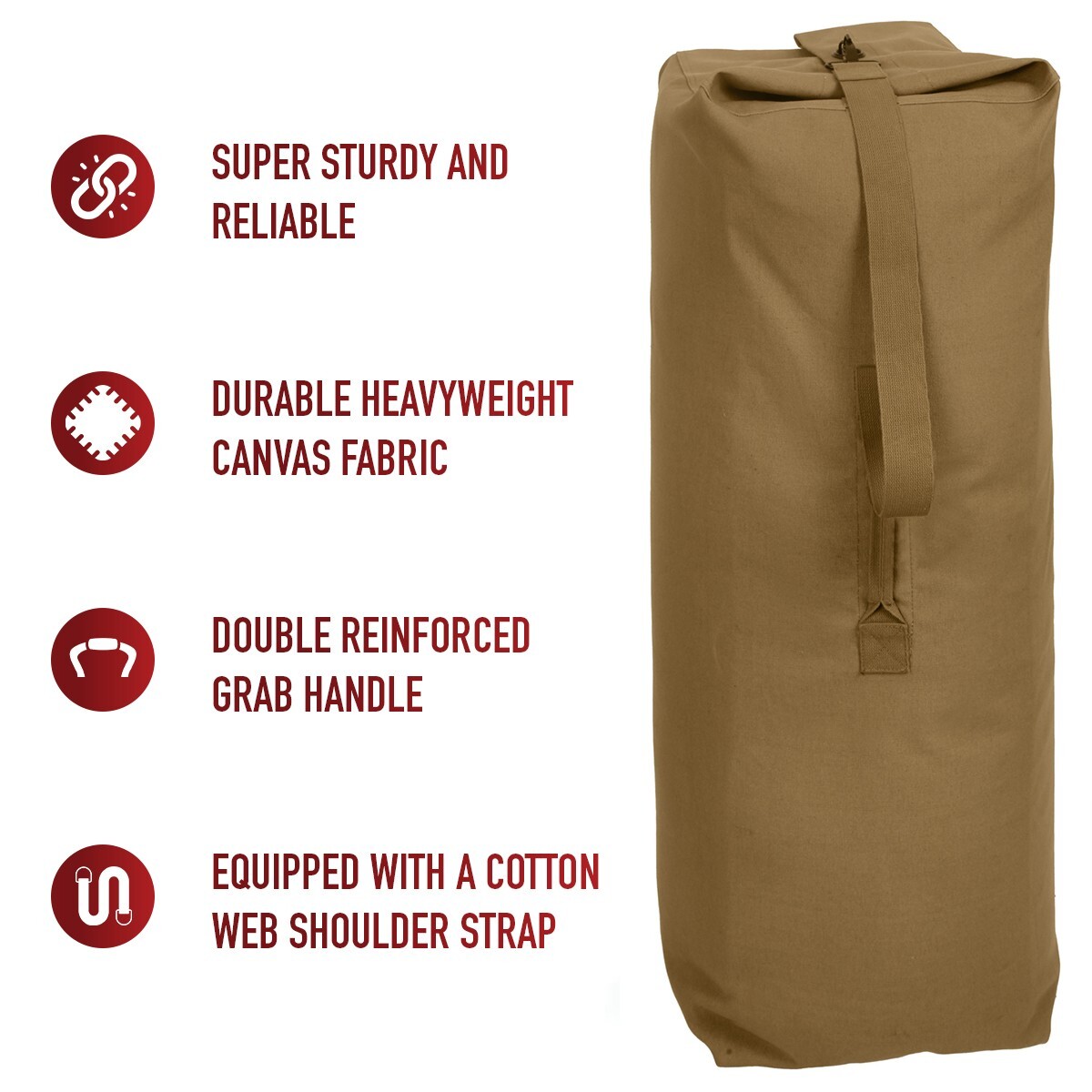 Heavyweight Top Load Canvas Military Army Duffle Bag – Coyote Brown 21″ x 36″