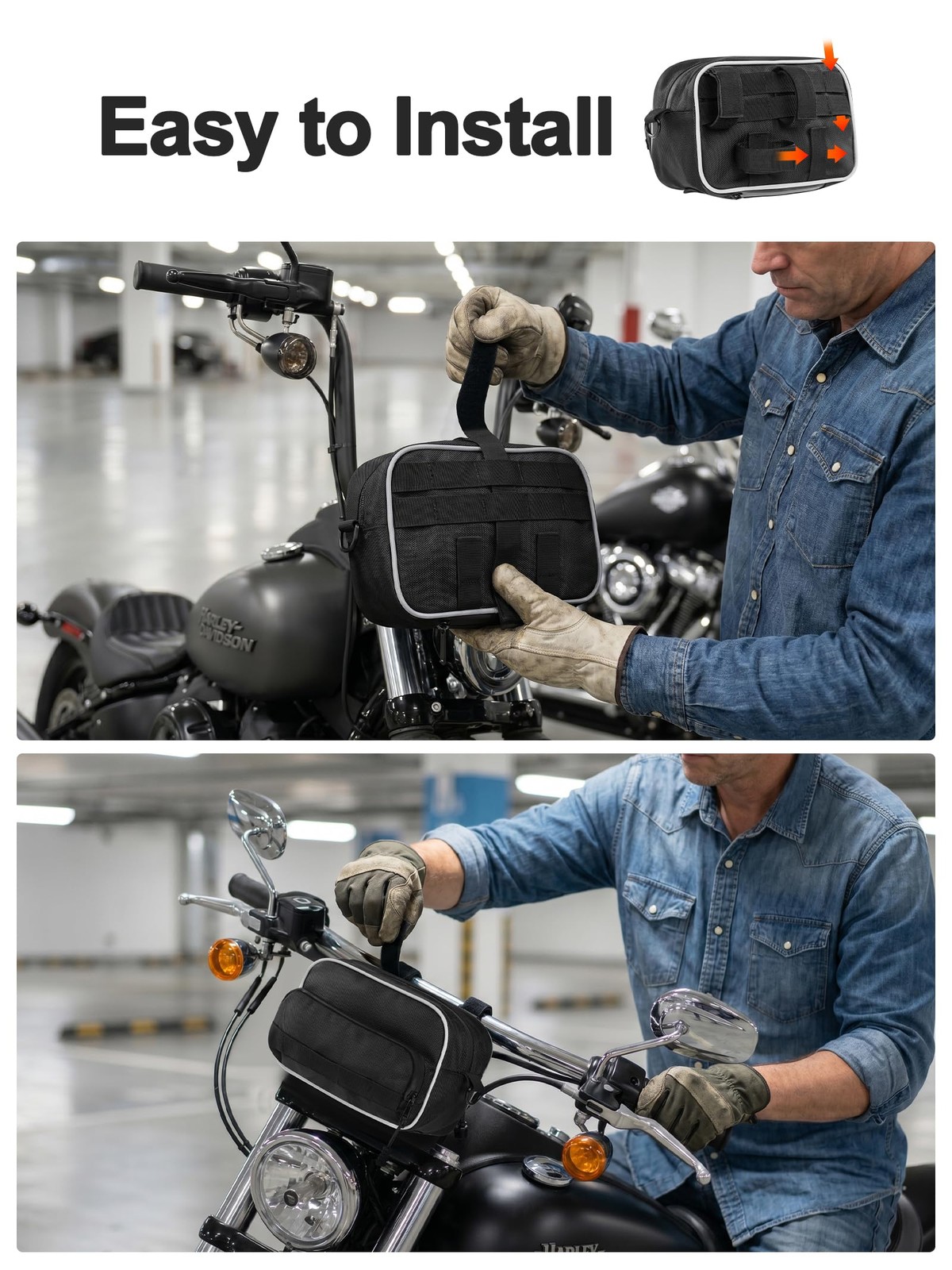 Handlebar Bag for Cruiser Softail Dyna Sportster with Rain Cover