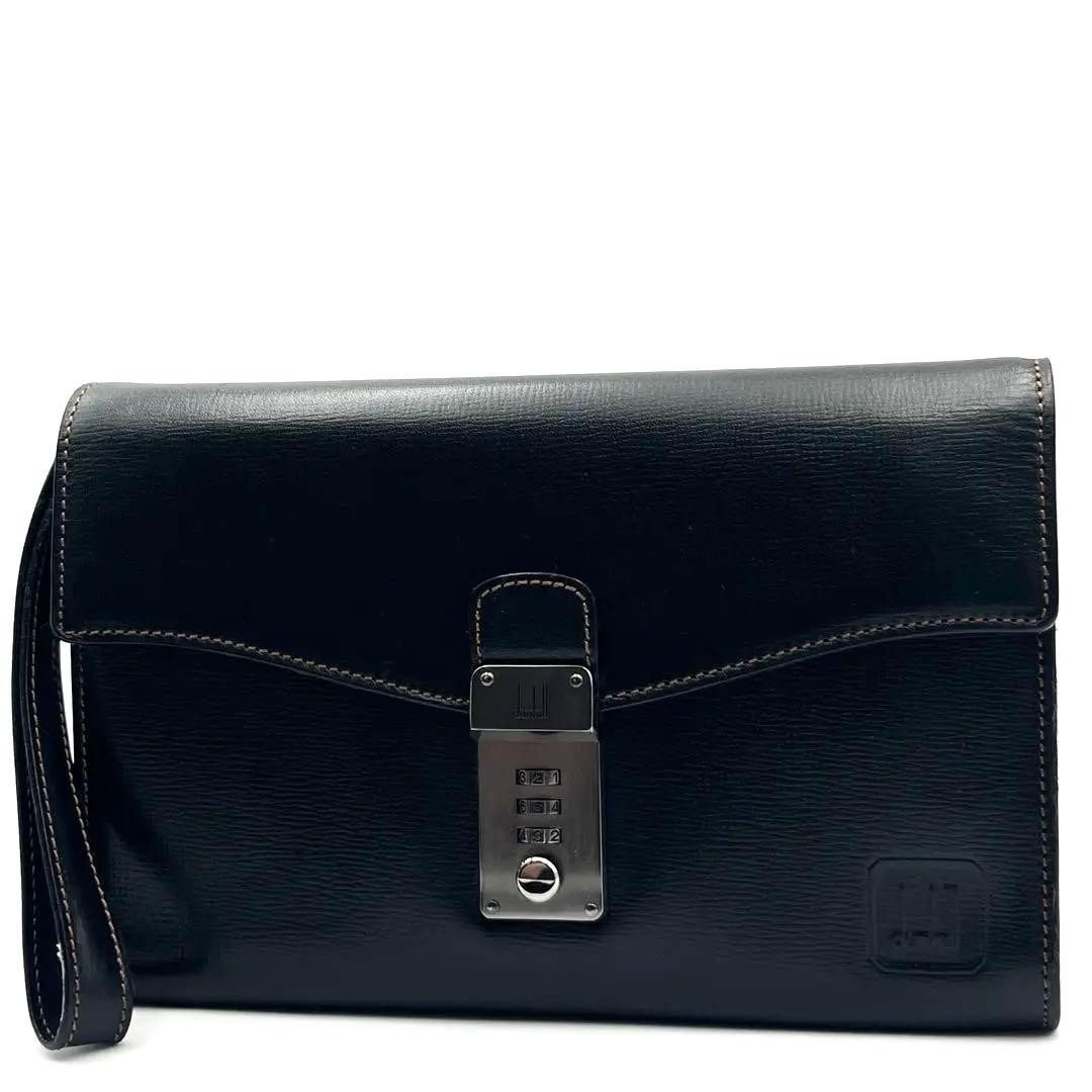 Dunhill Black Leather Dial Lock Clutch Bag Strap 24cm