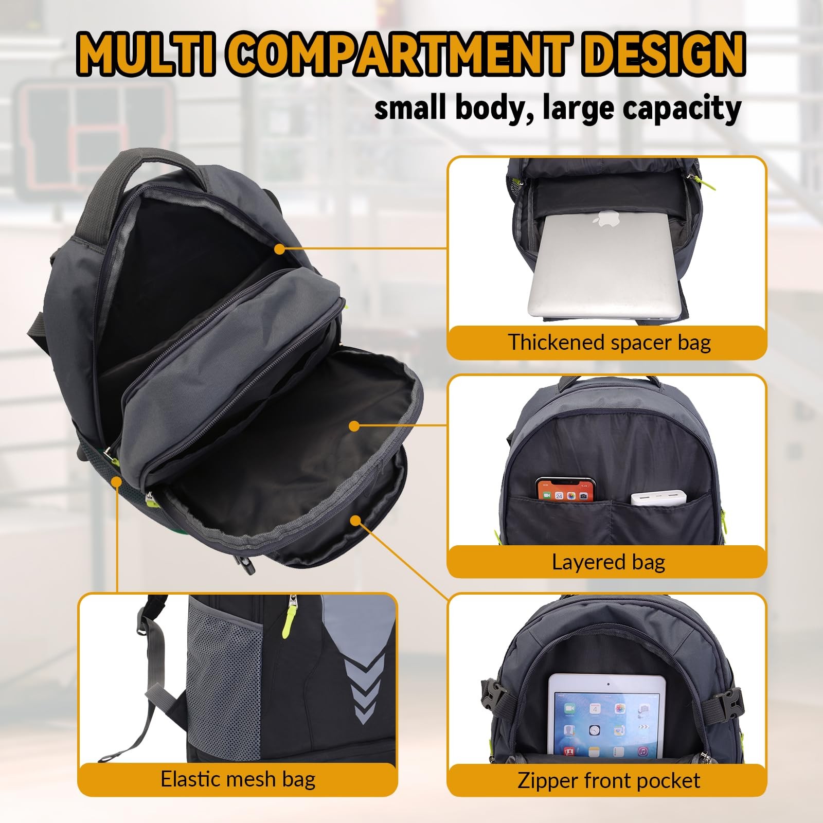 35L Basketball Backpack, Large Sports Bag with Separate Ball compartment, for…