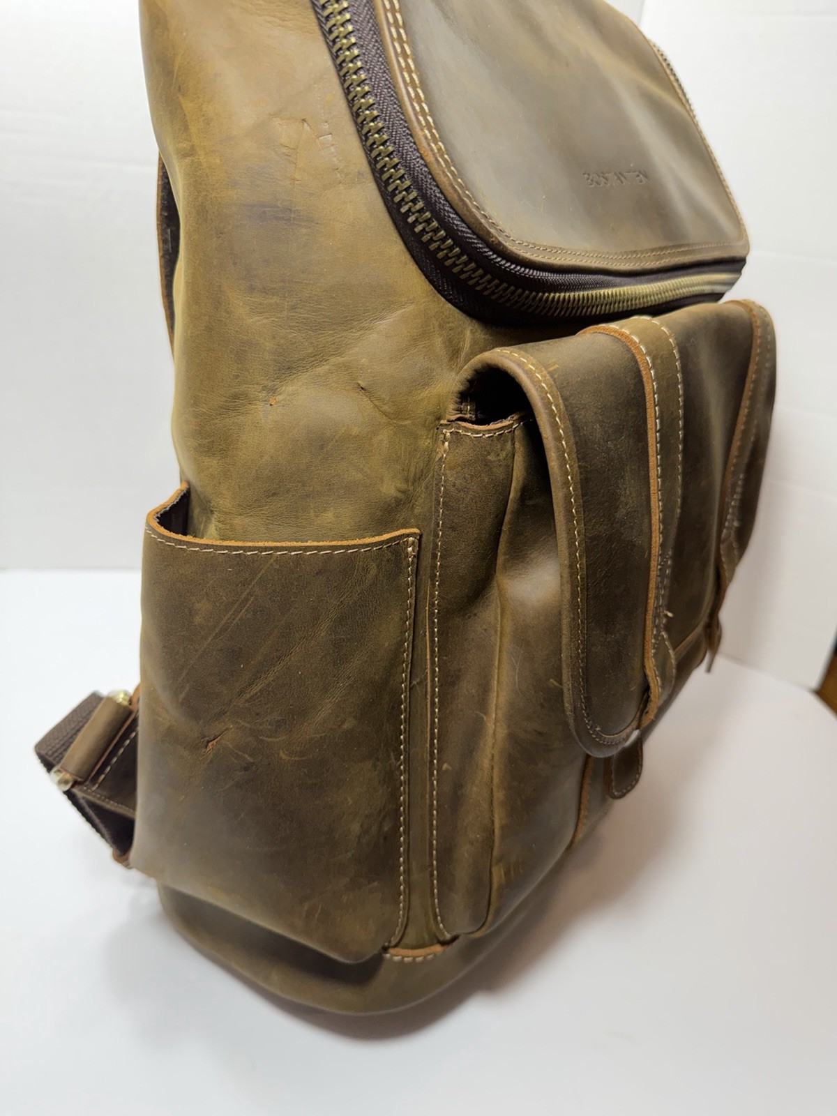 BOSTANTEN Brown Backpack Zip & Snap Closure Men Adjustable Strap Outer Pockets