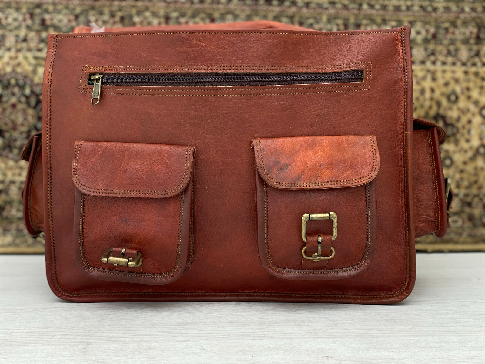 Men’s 15.5 Inch leather messenger Real satchel bag genuine laptop briefcase