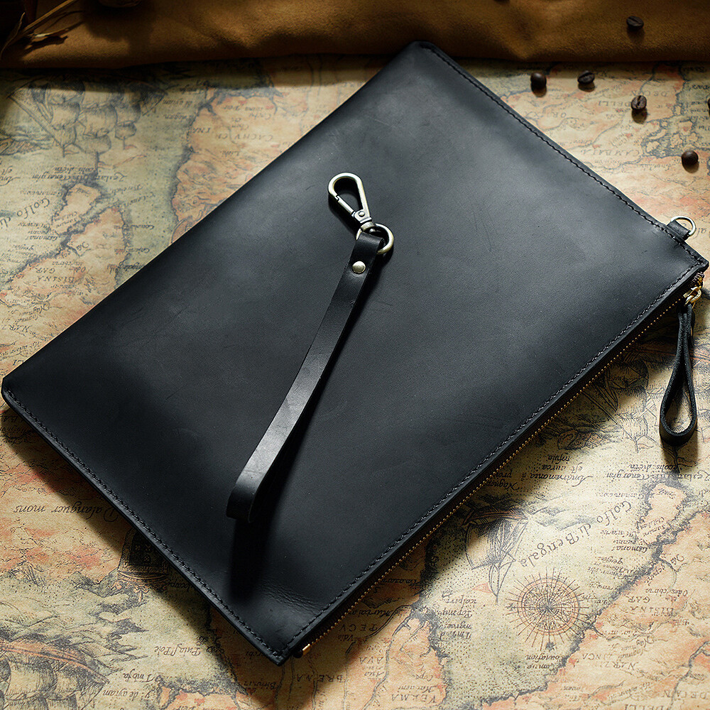 Men Genuine Leather Briefcase Wrist Clutch Wallet Organizer Tablet Bag For iPad