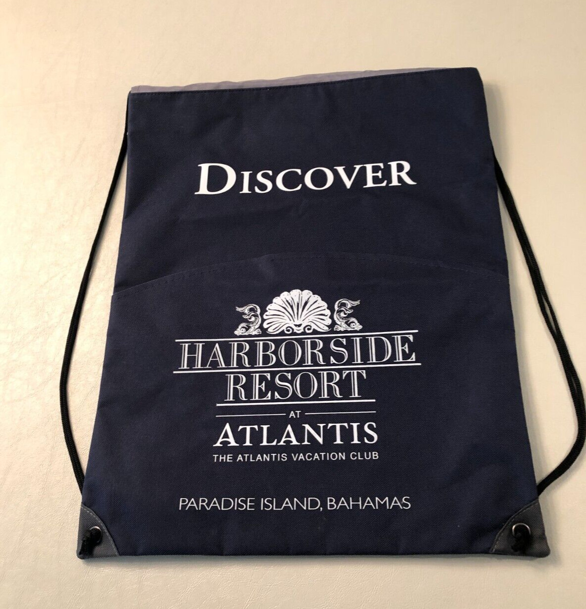NEW ATLANTIS Paradise Island Bahamas Lined String Backpack NWOT