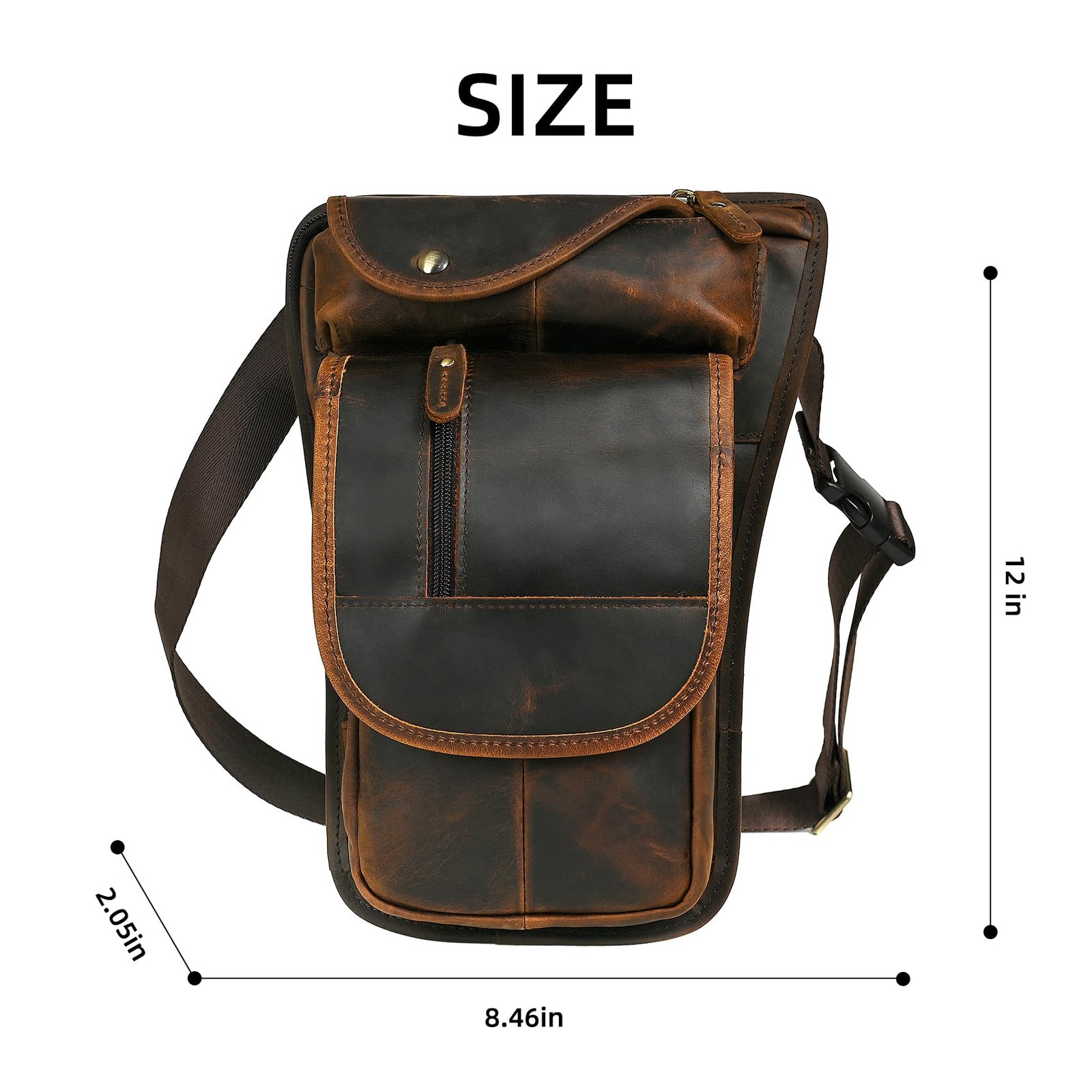 Mens Canvas + Leather Motorcycle Riding Bag Leg Pouch Leg Bag Outer Leg…