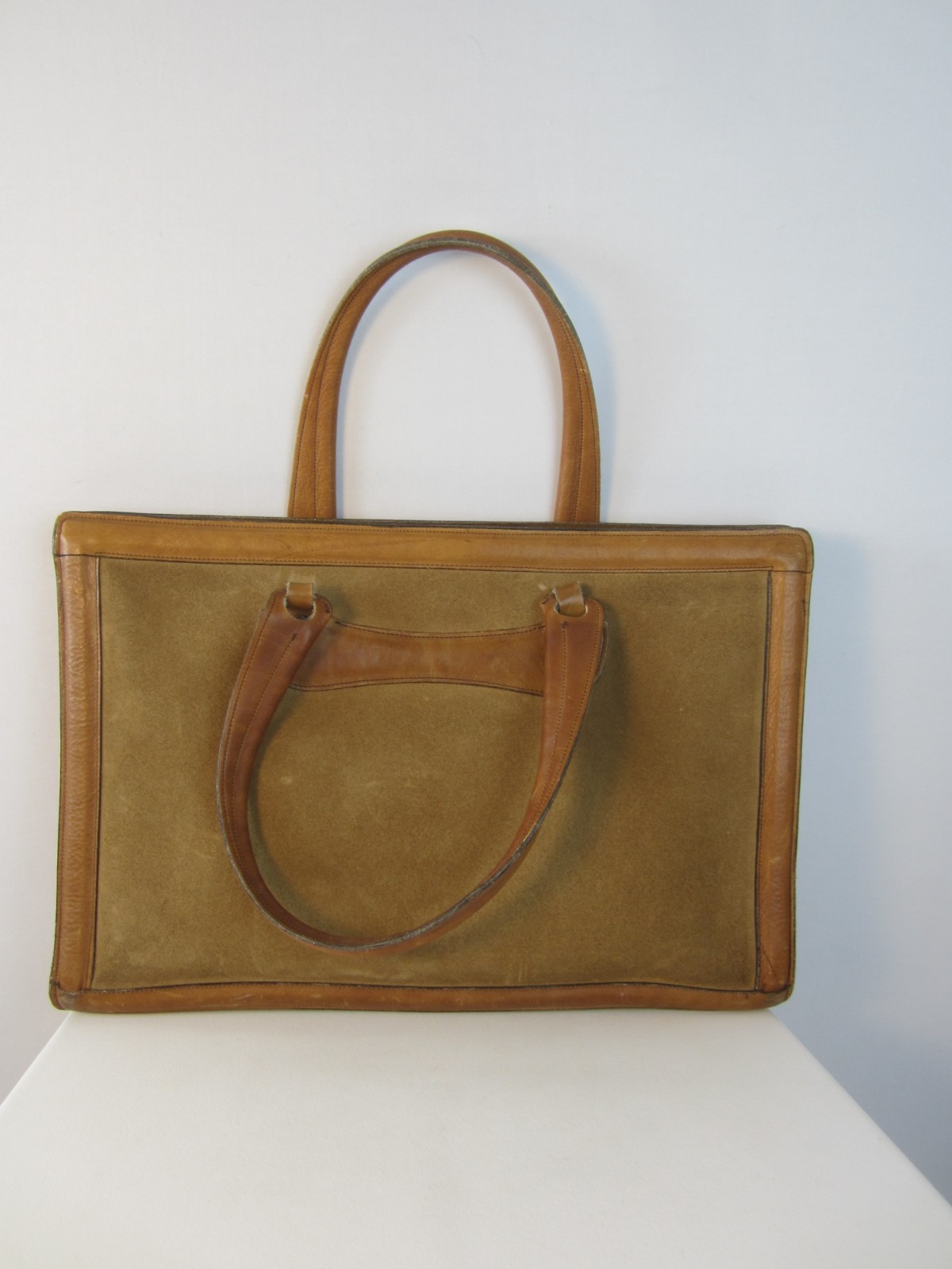 Vtg London Harness Co Boston Brown Tan Leather Suede Brief Case Handle Bag