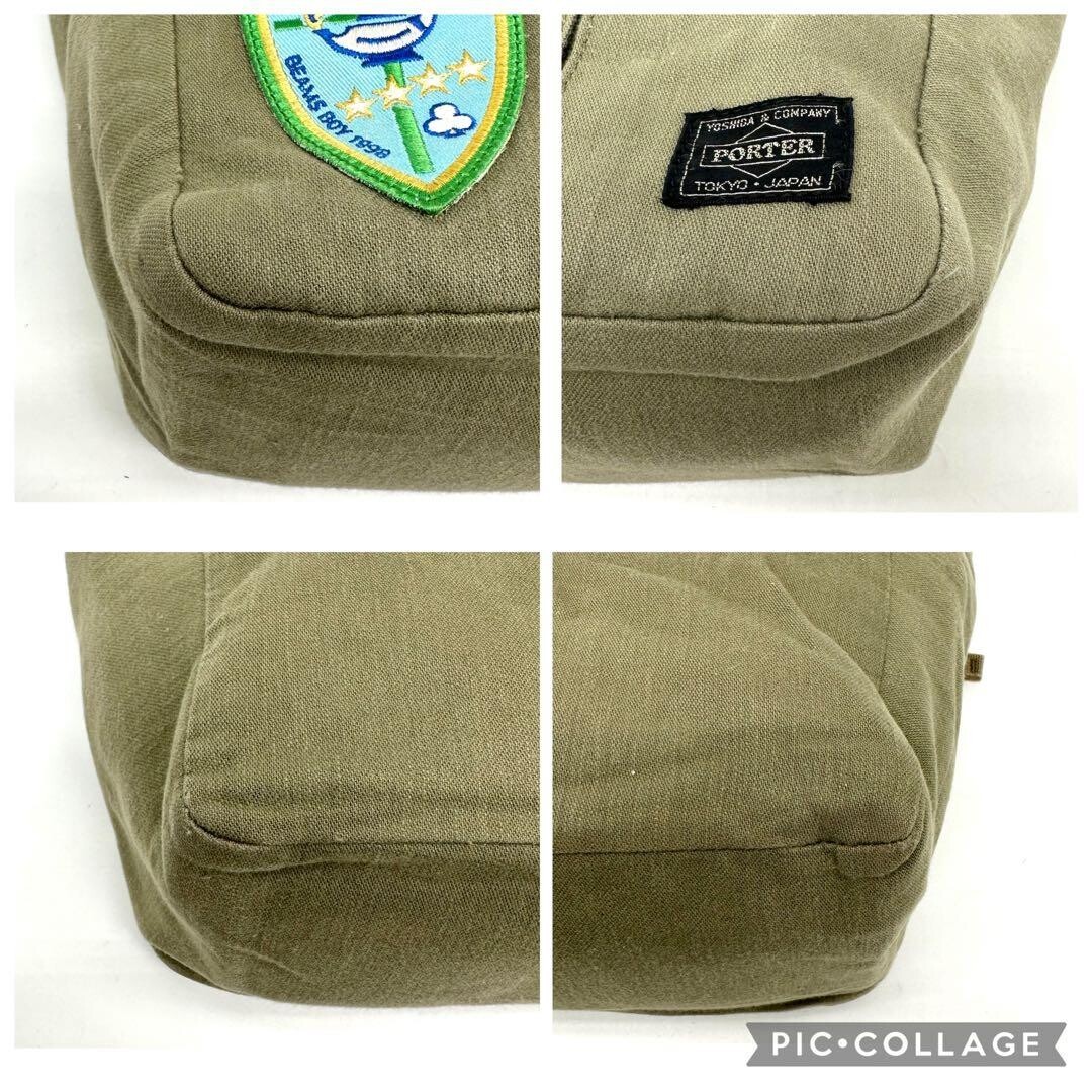 PORTER x BEAMS BOY Reversible Tote Bag Canvas Nylon Khaki Wappen Patchwork Zip