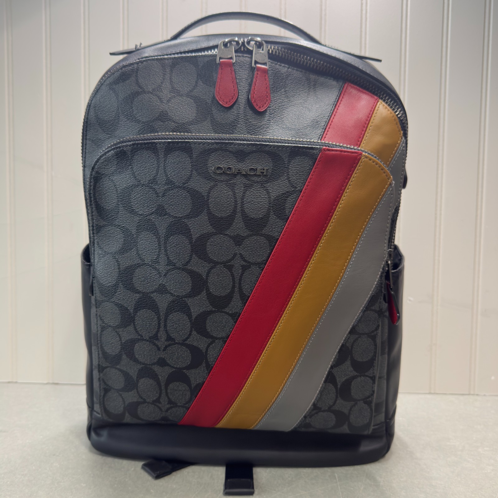 Coach West Backpack (Style No. C1363)-Black w/Coach Stripes, EUC