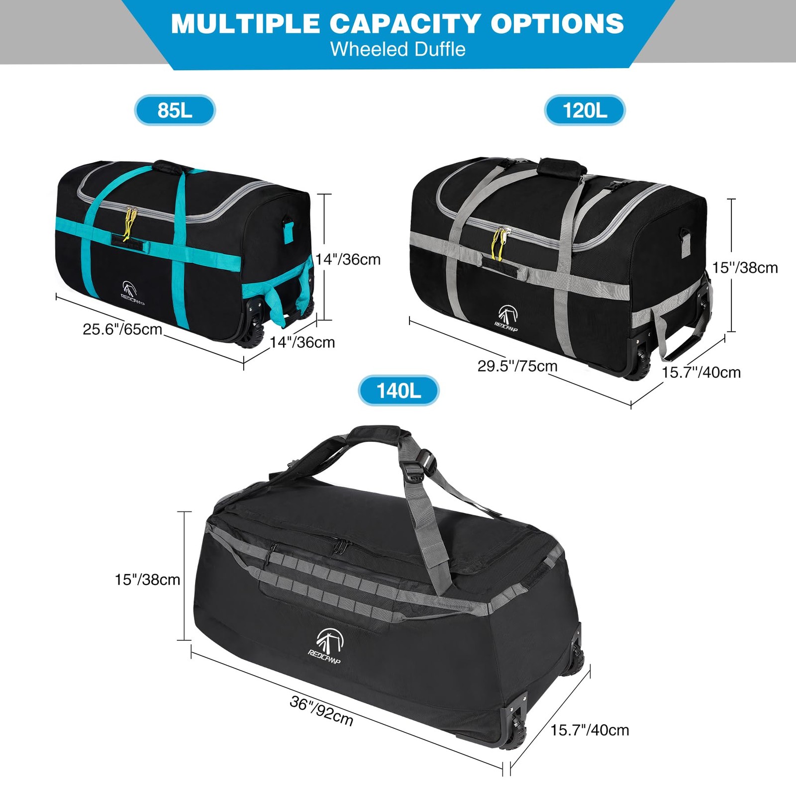 85L/120L/140L Foldable Duffle Bag with Wheels, Large Travel Duffel Bag, 85l B…