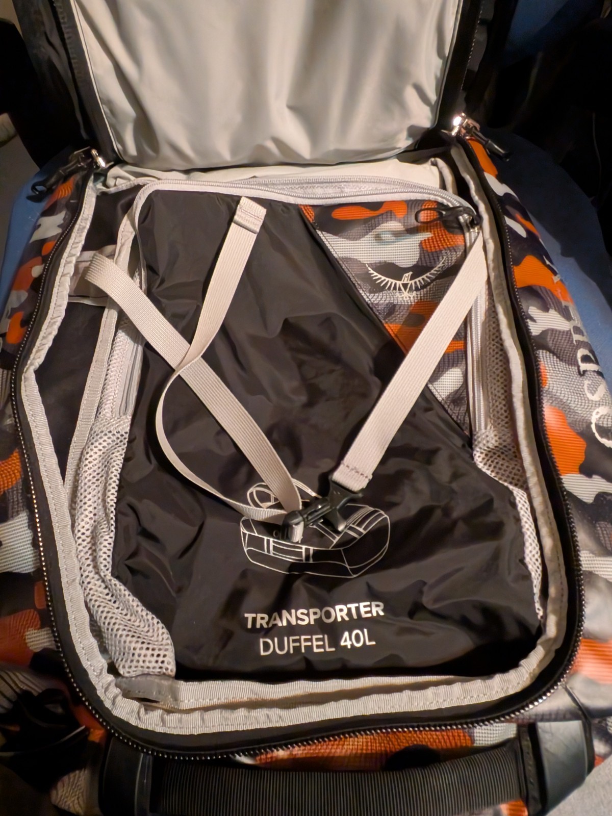 Osprey 40L Orange/Black Camo Backpack Duffel