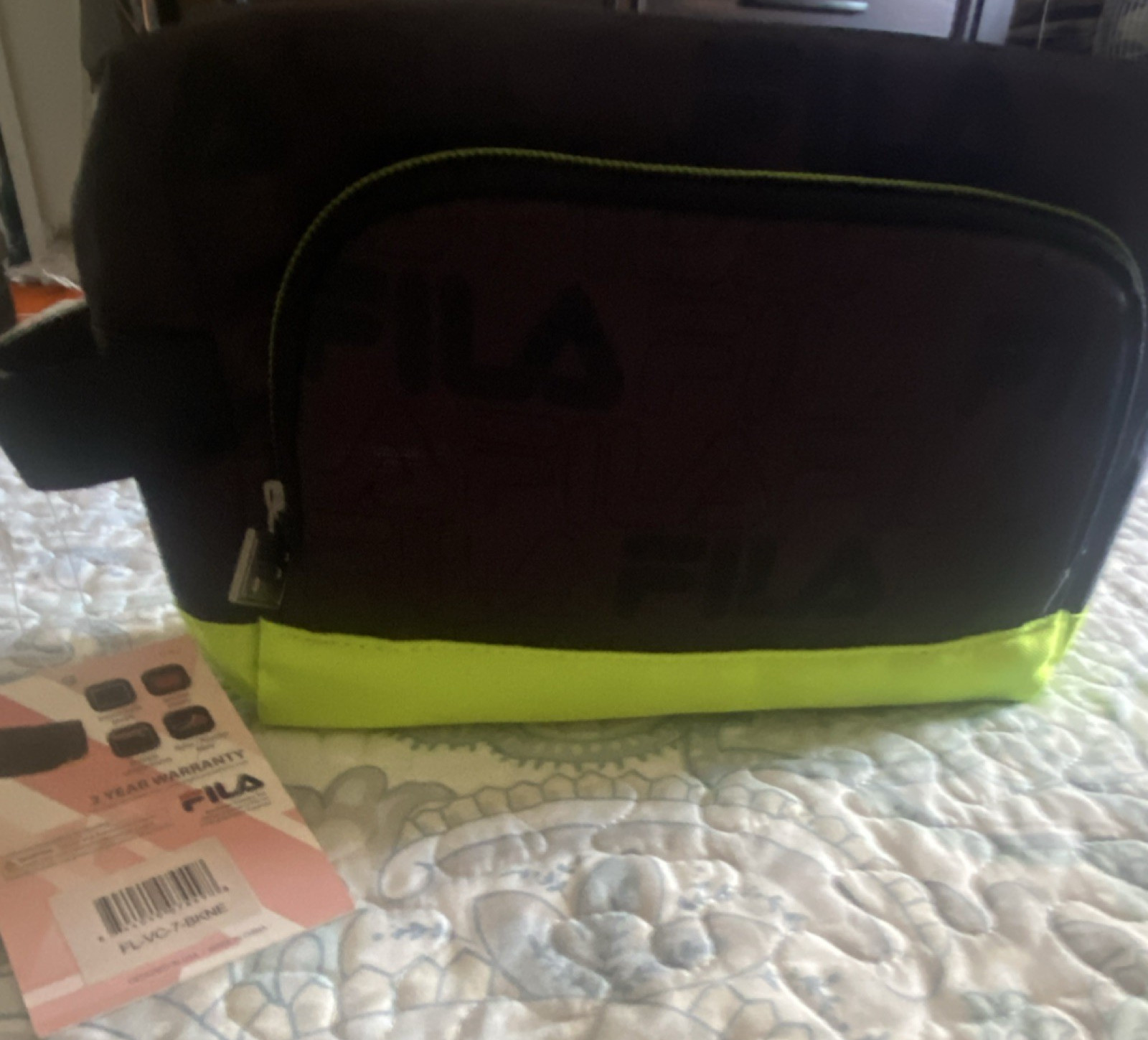 FILA Men’s Black Yellow Toiletry Bag with Zip Closure and Pockets