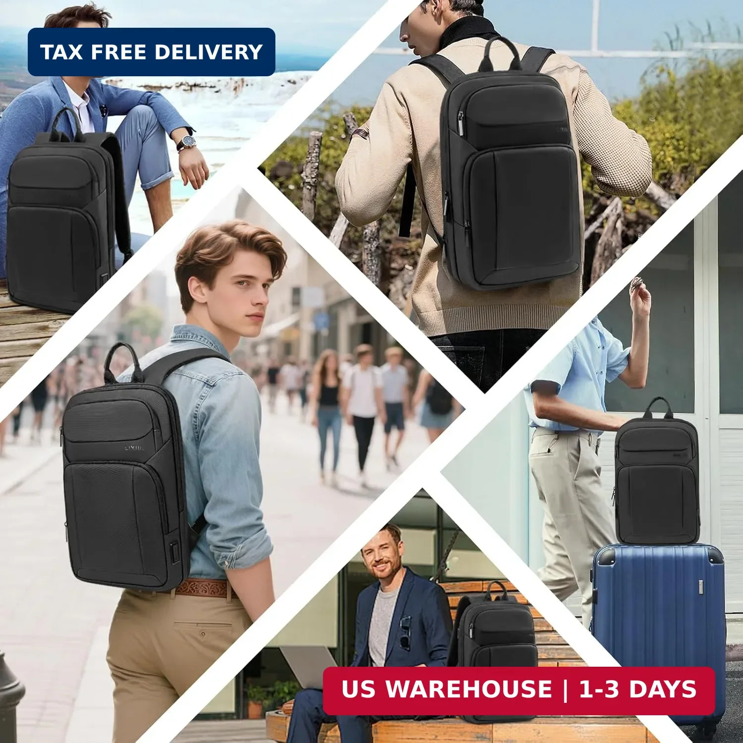 Backpack for Men Slim & Expandable Travel Laptop Backpack with USB Charging Port