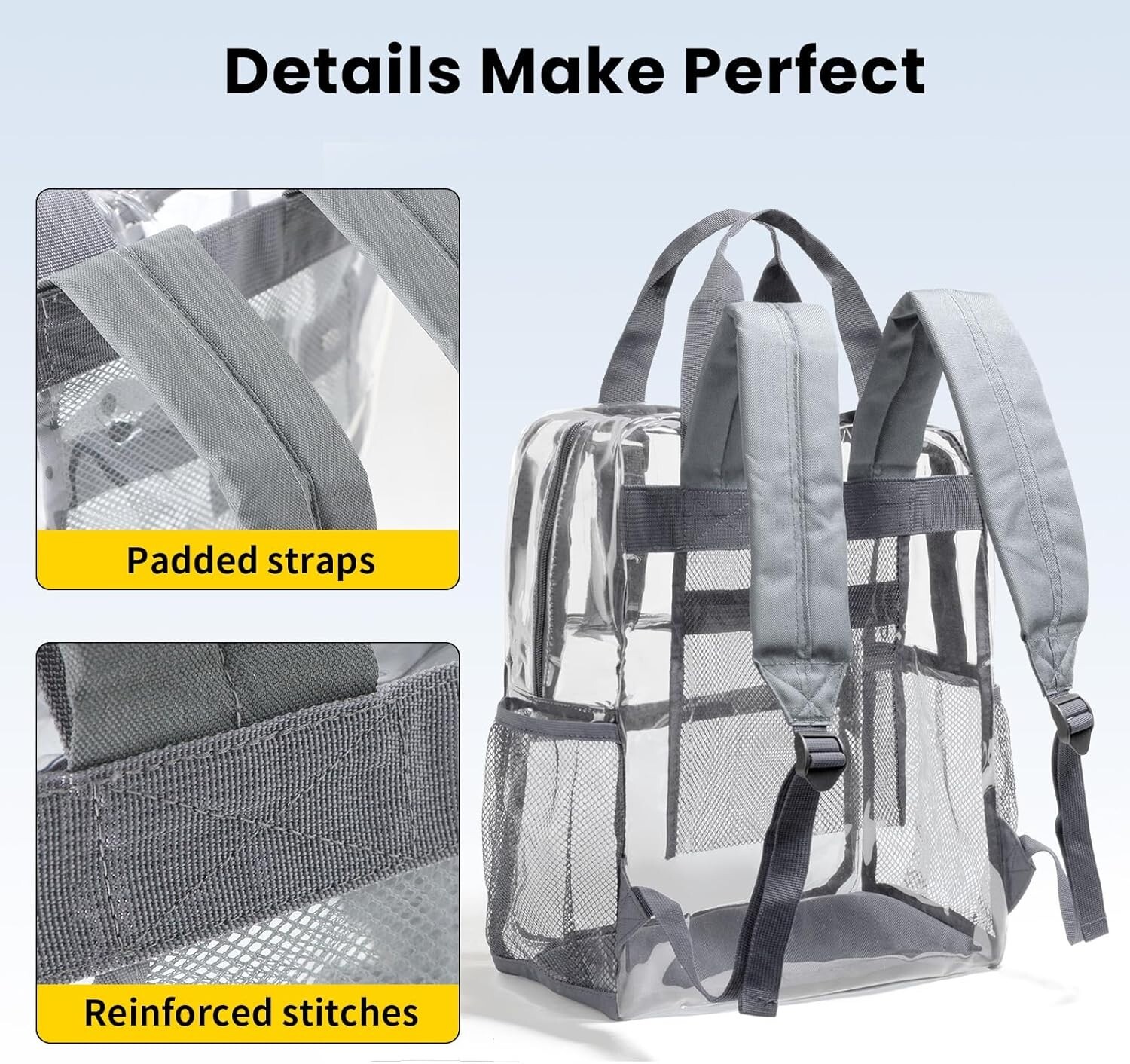 Vorspack Clear Backpack Heavy Duty – Large Book Bag with Grey